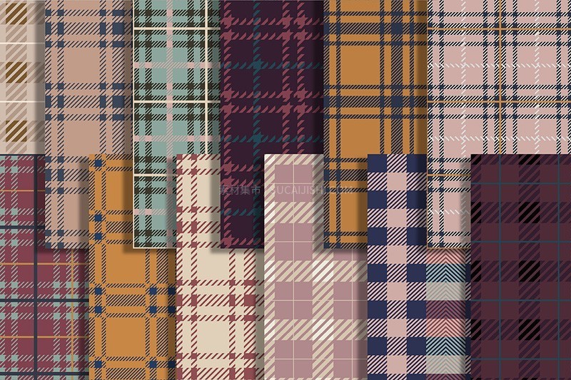 12个经典苏格兰格纹图案 EPS PNG格式